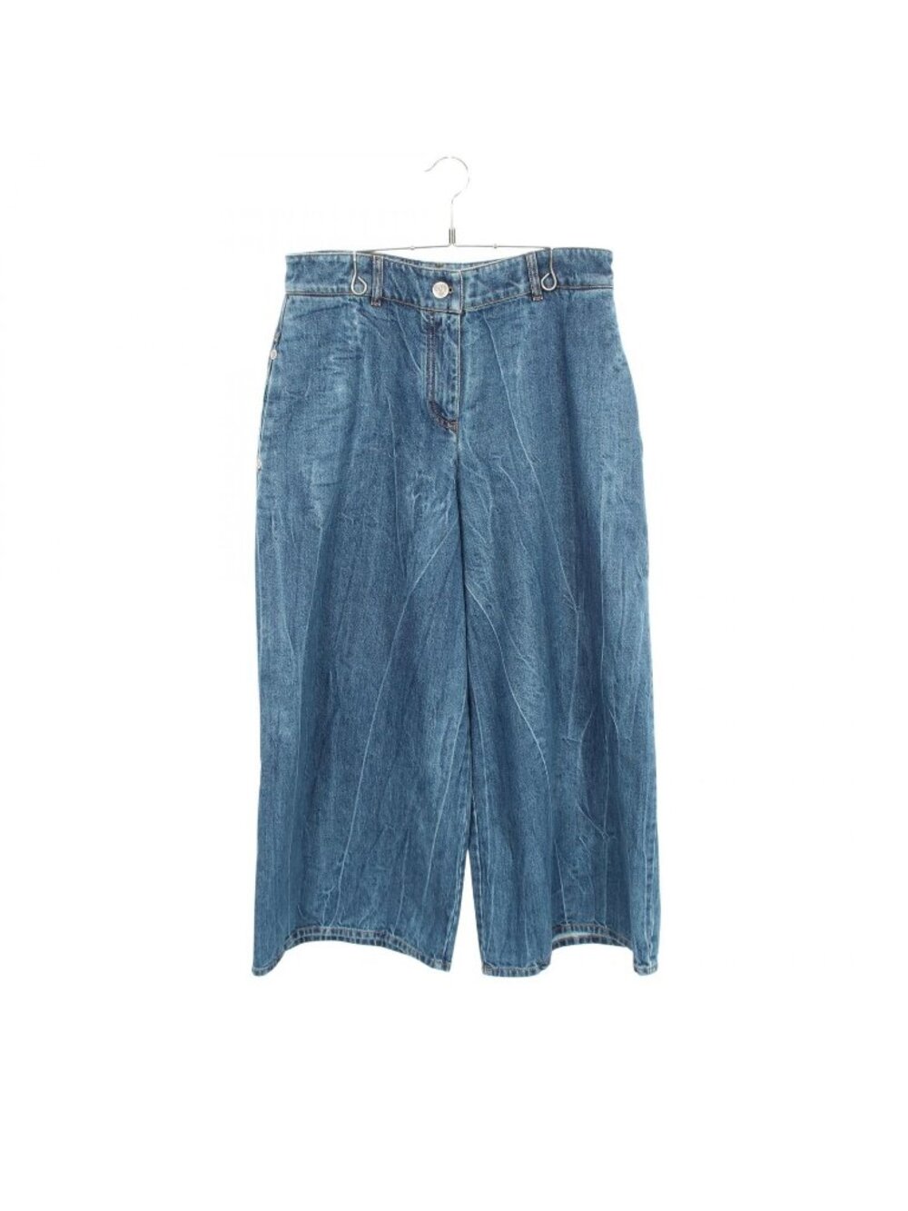 Chanel Pants CC Logo Button Denim Cotton Wide